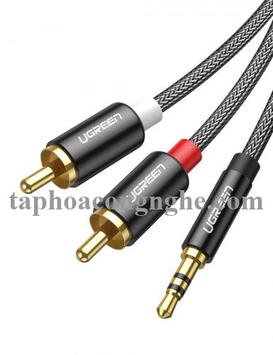 Ugreen 60242 3M cáp 3.5mm ra 2RCA hoa sen âm thanh Stereo bọc nhôm chống nhiễu màu đen AV116 30060242